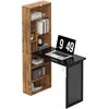 Image de HOMCOM Bureau d'ordinateur pliable avec bibliothèque, poste de travail, tableau noir et étagère réglable, 98x51x153cm, marron