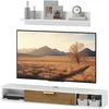 Image de HOMCOM Ensemble meuble TV suspendu avec étagère murale meuble télé bois mural passe-câbles 120 x 24 x 16 cm blanc