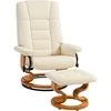 Image de HOMCOM Fauteuil de relaxation inclinable avec repose-pied, pivotant, cadre en bois , revêtement synthétique crème