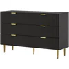 Image de HOMCOM Commode 6 tiroirs commode chambre meuble de rangement moderne avec poignées et pieds dorés, 120 x 40 x 76,5 cm, noir