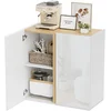 Image de HOMCOM Buffet à haute brillance, meuble de rangement avec 2 portes à fermeture amortie et étagère réglable, 80x40x80cm, blanc