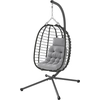 Image de Outsunny Fauteuil suspendu pliable en résine tressée avec support, coussin et oreiller hauteur réglable, gris