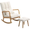 Image de HOMCOM Fauteuil à bascule avec repose-pieds, rocking chair en tissu bouclette, pieds en bois, 64,5 x 82 x 89 cm, blanc