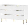Image de HOMCOM Commode 6 tiroirs commode chambre meuble de rangement moderne avec poignées et pieds dorés, 120 x 40 x 76,5 cm, blanc