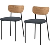 Image de HOMCOM Lot de 2 chaises de salle à manger avec pieds en acier, dossier incurvé et assise rembourrée, gris et effet bois naturel