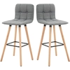 Image de HOMCOM Lot de 2 tabourets de bar, chaises de bar capitonnées avec dossier et repose-pieds, pieds en bois, 41,5x47x97,5cm, gris