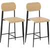 Image de HOMCOM Lot de 2 tabourets de bar, hauts 65H cm avec dossier, structure en acier, effet bois naturel