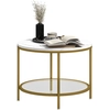 Image de HOMCOM Table basse salon ronde moderne à 2 niveaux plateau effet marbre et étagère en verre trempé, Ø 60 x 45 cm, blanc et doré