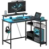 Image de HOMCOM Bureau d'angle réversible, bureau d'ordinateur avec LED, 2 prises et 2 ports USB et panier réglable, 107x80x90cm, noir