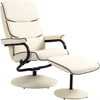 Image de HOMCOM Fauteuil relax avec pouf, fauteuil TV avec dossier inclinable, pivotant à 360° assise rembourrée confortable, crème