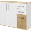 Image de HOMCOM Buffet, meuble de rangement avec 3 portes, 2 tiroirs et étagère réglable, 90 x 30 x 75,5 cm, blanc et bois naturel