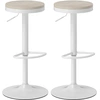 Image de HOMCOM Lot de 2 tabourets de bar, chaises de bar pivotantes avec assise en hévéa, hauteur réglable et repose-pieds, blanc