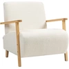 Image de HOMCOM Fauteuil salon, tissu effet laine bouclée, structure en bois massif, pour salon, chambre à coucher, crème