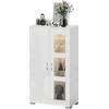 Image de HOMCOM Buffet avec LED RGB 16 couleurs et télécommande, haute brillance, portes vitrées, étagères en verre, 71x35x126cm, blanc