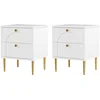 Image de HOMCOM Lot de 2 tables de chevet avec 2 tiroirs et pieds en acier pour chambre à coucher, salon - 40 x 35 x 50 cm, blanc