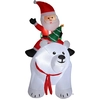 Image de Outsunny Père Noël gonflable de Noël sur ours polaire 200 cm, 5 lumières LED, décoration de Noël intérieure et extérieure, blanc