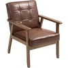 Image de HOMCOM Fauteuil de salon, fauteuil de chambre en cuir synthétique, dossier capitonné, pieds en bois massif, 64x66x80cm, marron