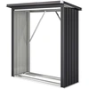 Image de Outsunny Abri-bûches couvert support pour bois de chauffage plancher surélevé toit incliné, acier galvanisé 150x66,5x150cm gris