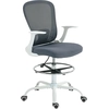 Image de HOMCOM Fauteuil de bureau ergonomique, régalable, avec roulettes, bureau, confort bureau en tissu, polyester, plastique blanc, gris Aosom France