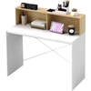 Image de HOMCOM Bureau avec rangement 110 x 50 cm, 2 compartiments ouverts et étagère de rangement, blanc et naturel