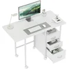 Image de HOMCOM Bureau d'ordinateur pliable sur roulettes, bureau avec rangement, 3 tiroirs, plateau extensible, 105x51x75,5cm, blanc