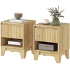 Image de HOMCOM Lot de 2 tables de chevet étroite, table d'appoint compartiment ouvert 1 tiroir, panneaux cannelés 43x40x55cm naturel