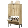 Image de HOMCOM Meuble à chaussures 8 paires avec tiroir coulissant, 2 tiroirs rabattables, étagères réglables, 60x24x105,5cm, chêne