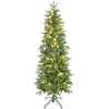 Image de HOMCOM Sapin de Noël artificiel 180 cm, arbre de Noël slim avec 200 lumières 8 modes d'éclairage 605 branches articulées, vert