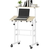 Image de HOMCOM Bureau assis debout bureau réglable en hauteur 60 x 60 cm à roulettes avec plateau inclinable cadre en métal naturel