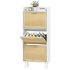 Image de HOMCOM Meuble à chaussures 3 portes abattants étagère effet résine tressée design bohème 65 x 24,5 x 153 cm blanc