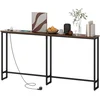 Image de HOMCOM Table console étroite style industriel avec prises de courant et USB, pour salon entrée couloir, 160x20x80cm, marron