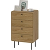Image de HOMCOM Commode 4 tiroirs, meuble de rangement étroit avec pieds en acier, coins arrondis, 60 x 39 x 91,5 cm, chêne