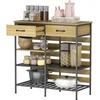 Image de HOMCOM Buffet cuisine, meuble de rangement avec 2 tiroirs et 3 étagères ouvertes, 90 x 40 x 91 cm, bois naturel et noir