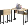 Image de HOMCOM Bureau pliable sur roulettes 80 x 50 cm avec étagère et sac de rangement, chêne