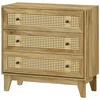 Image de HOMCOM Commode 3 tiroirs meuble de rangement cannage en rotin aspect bois clair 80 x 35 x 76 cm