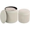 Image de HOMCOM Lot de 2 poufs de rangement en velours, repose-pieds ronds gigognes avec couvercle amovible, Ø 36 et Ø 32 cm, crème