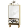 Image de HOMCOM Meuble à chaussures, armoire à chaussures étroite, 3 tiroirs rabattables, porte haute brillante, 60x24x127cm, blanc