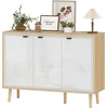 Image de HOMCOM Buffet à haute brillance, meuble de rangement avec 3 portes, étagères réglables, 107 x 35 x 77 cm, blanc et chêne