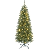Image de HOMCOM Sapin de Noël artificiel 150 cm, arbre de Noël fin avec 170 lumières, 635 pointes, support en métal pliable, vert
