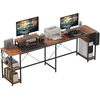 Image de HOMCOM Bureau d'angle réversible, 168-240 cm, bureau d'ordinateur avec étagère réglable, support d'écran, brun rustique