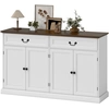 Image de HOMCOM Buffet salon, meuble de rangement avec 4 portes, 2 tiroirs silencieux, étagères réglables, 140x40x85cm, blanc et marron