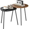 Image de HOMCOM Lot de 2 tables basses gigognes, tables d'appoint contemporain cadre en métal, ronde et triangulaire, noyer et noir
