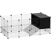 Image de PawHut Enclos pour petits animaux, cage à lapin modulable 31 panneaux avec niches surélevées, en acier, 140x70x52cm, noir