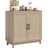 Image de HOMCOM Buffet salon, meuble de rangement avec 2 portes en rotin, étagère réglable et bords arrondis, 76 x 35 x 75,5 cm, chêne