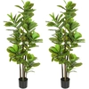 Image de HOMCOM Lot de 2 plantes artificielles intérieures 150 cm, fausse plante à figuier lyre avec pot en ciment, vert