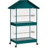 Image de PawHut Cage à oiseaux sur roulettes avec séparateur amovible, 6 mangeoires et 4 perchoirs, 2 plateaux coulissants, pour perruches, cockatiels, canaris