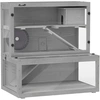 Image de PawHut Cage Hamster en Bois, 3 Niveaux avec Cabane, Roue, Rampes, Panneau Transparent, Espaces Séparés, 80x50x84cm, Gris