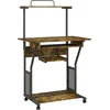 Image de HOMCOM Bureau d'ordinateur roulant avec étagères de rangement, poste de travail et plateau pour clavier, 80x50x130cm, marron