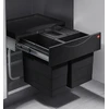 Image de Poubelle de cuisine tri sélectif 2 bacs encastrable 28L (12+8+8) Hailo Raumspar Tandem S Coloris - Noir