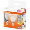 Image de Ampoules LED OSRAM, forme classique de mini-boule, remplacement de 40 watts, E14, P-shape, 2700 Kelvin, blanc chaud, verre transparent, pack de 2